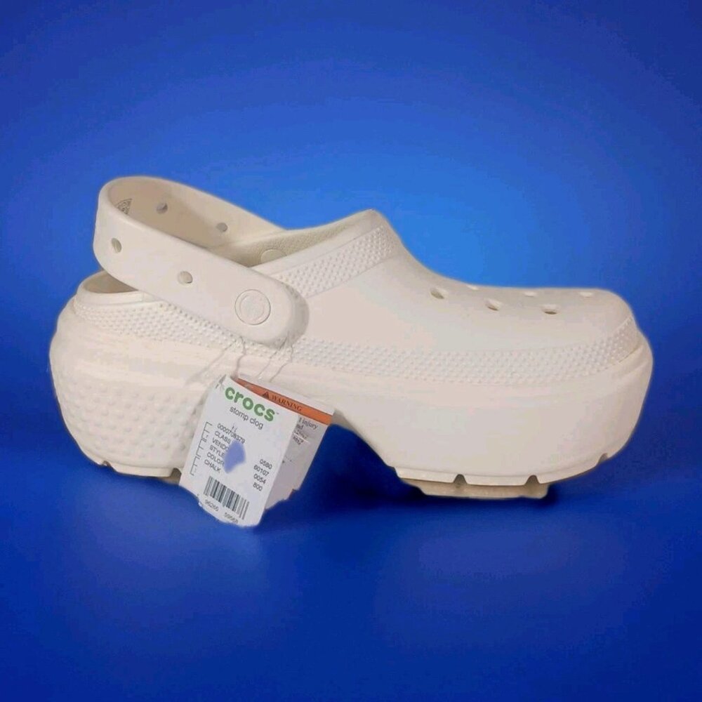 CROCS WOMEN 10 CHUNKY PLATFORM SOLE BONE WHITE STOMP MEGA CHALK CLOG COMFY SLIDE - Picture 4 of 8